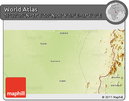 Physical 3D Map of the Area around 16° 49' 43" N, 36° 37' 30" E