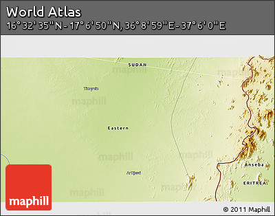 Physical 3D Map of the Area around 16° 49' 43" N, 36° 37' 30" E
