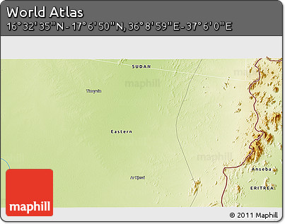 Physical 3D Map of the Area around 16° 49' 43" N, 36° 37' 30" E