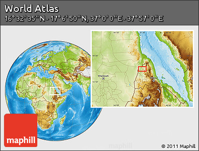Physical Location Map of the Area around 16° 49' 43" N, 37° 28' 30" E