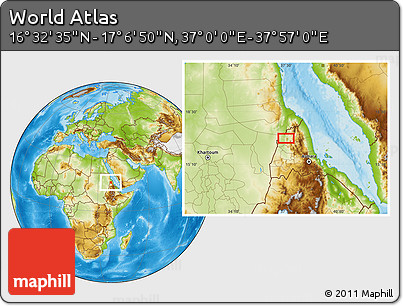 Physical Location Map of the Area around 16° 49' 43" N, 37° 28' 30" E