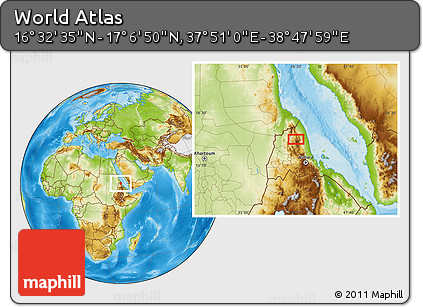 Physical Location Map of the Area around 16° 49' 43" N, 38° 19' 30" E