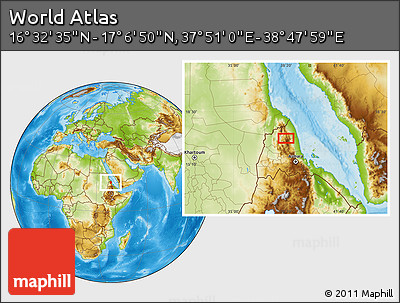 Physical Location Map of the Area around 16° 49' 43" N, 38° 19' 30" E