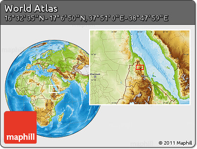 Physical Location Map of the Area around 16° 49' 43" N, 38° 19' 30" E