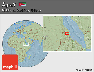 Savanna Style Location Map of Āgra'ī, hill shading