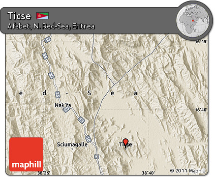 Shaded Relief Map of Ticse