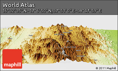 Physical Panoramic Map of the Area around 16° 49' 43" N, 38° 19' 30" E
