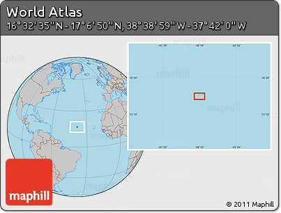 Gray Location Map of the Area around 16° 49' 43" N, 38° 10' 29" W