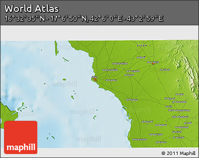 Physical 3D Map of the Area around 16° 49' 43" N, 42° 34' 30" E