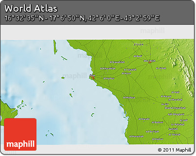 Physical 3D Map of the Area around 16° 49' 43" N, 42° 34' 30" E