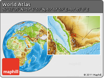 Physical Location Map of the Area around 16° 49' 43" N, 44° 16' 29" E