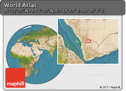 Satellite Location Map of the Area around 16° 49' 43" N, 44° 16' 29" E