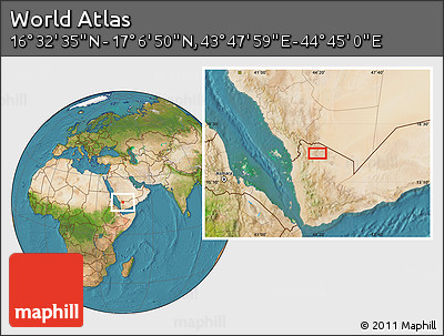 Satellite Location Map of the Area around 16° 49' 43" N, 44° 16' 29" E