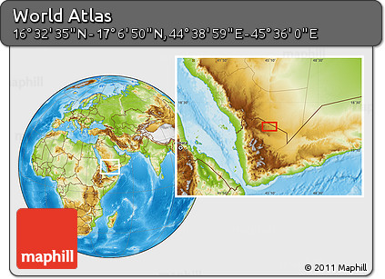 Physical Location Map of the Area around 16° 49' 43" N, 45° 7' 30" E