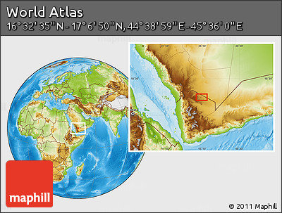 Physical Location Map of the Area around 16° 49' 43" N, 45° 7' 30" E