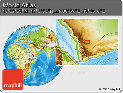Physical Location Map of the Area around 16° 49' 43" N, 45° 7' 30" E