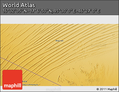Physical 3D Map of the Area around 16° 49' 43" N, 45° 58' 30" E