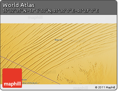 Physical 3D Map of the Area around 16° 49' 43" N, 45° 58' 30" E