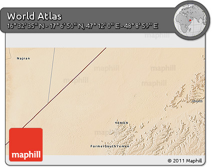 Satellite 3D Map of the Area around 16° 49' 43" N, 47° 40' 29" E