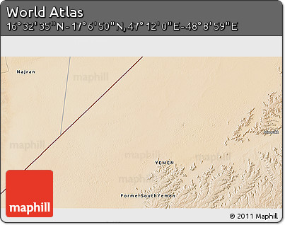 Satellite 3D Map of the Area around 16° 49' 43" N, 47° 40' 29" E