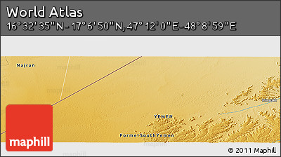 Physical Panoramic Map of the Area around 16° 49' 43" N, 47° 40' 29" E
