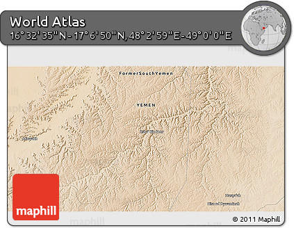Satellite 3D Map of the Area around 16° 49' 43" N, 48° 31' 29" E