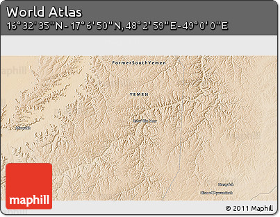 Satellite 3D Map of the Area around 16° 49' 43" N, 48° 31' 29" E