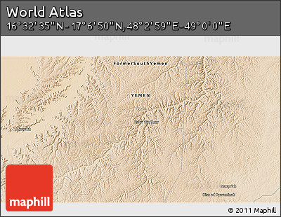 Satellite 3D Map of the Area around 16° 49' 43" N, 48° 31' 29" E