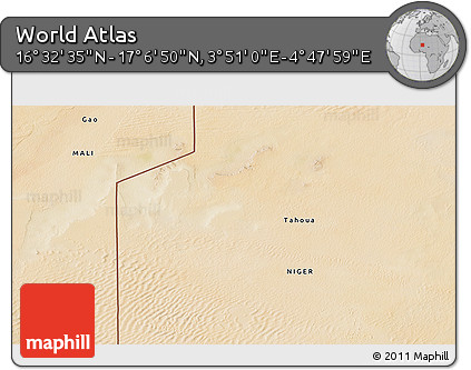 Satellite 3D Map of the Area around 16° 49' 43" N, 4° 19' 30" E