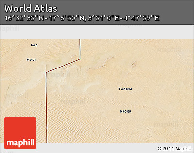 Satellite 3D Map of the Area around 16° 49' 43" N, 4° 19' 30" E
