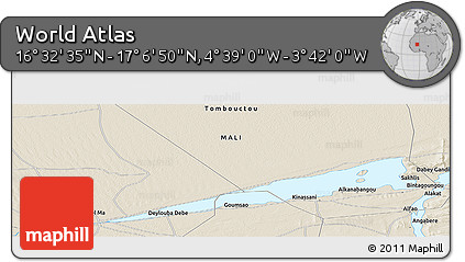 Shaded Relief Panoramic Map of the Area around 16° 49' 43" N, 4° 10' 30" W