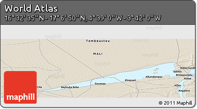 Shaded Relief Panoramic Map of the Area around 16° 49' 43" N, 4° 10' 30" W