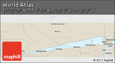 Shaded Relief Panoramic Map of the Area around 16° 49' 43" N, 4° 10' 30" W
