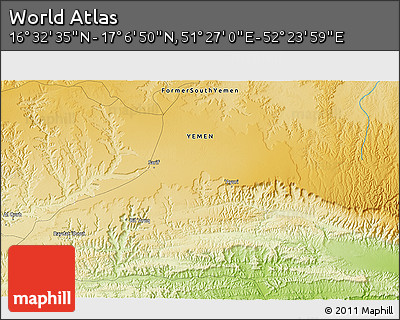 Physical 3D Map of the Area around 16° 49' 43" N, 51° 55' 29" E