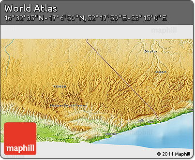 Physical 3D Map of the Area around 16° 49' 43" N, 52° 46' 29" E