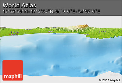 Physical Panoramic Map of the Area around 16° 49' 43" N, 54° 28' 30" E