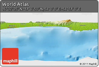 Physical Panoramic Map of the Area around 16° 49' 43" N, 54° 28' 30" E