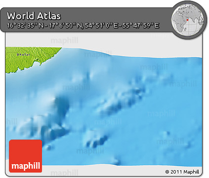 Physical 3D Map of the Area around 16° 49' 43" N, 55° 19' 30" E