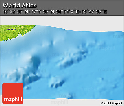 Physical 3D Map of the Area around 16° 49' 43" N, 55° 19' 30" E