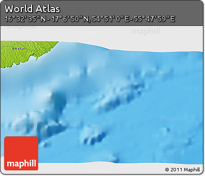 Physical 3D Map of the Area around 16° 49' 43" N, 55° 19' 30" E