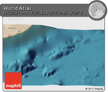 Satellite 3D Map of the Area around 16° 49' 43" N, 55° 19' 30" E