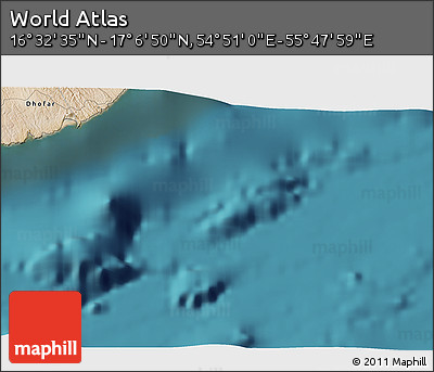 Satellite 3D Map of the Area around 16° 49' 43" N, 55° 19' 30" E