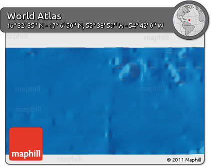 Shaded Relief 3D Map of the Area around 16° 49' 43" N, 55° 10' 29" W