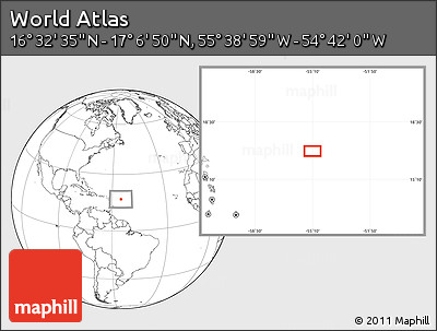 Blank Location Map of the Area around 16° 49' 43" N, 55° 10' 29" W