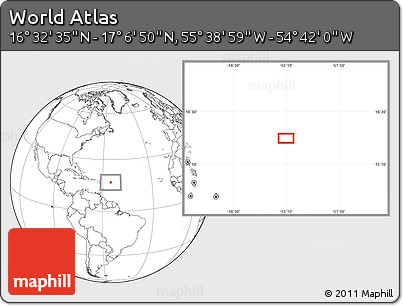 Blank Location Map of the Area around 16° 49' 43" N, 55° 10' 29" W