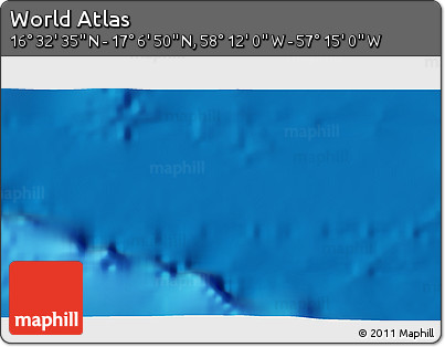 Shaded Relief 3D Map of the Area around 16° 49' 43" N, 57° 43' 30" W