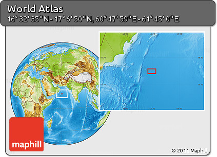 Physical Location Map of the Area around 16° 49' 43" N, 61° 16' 29" E