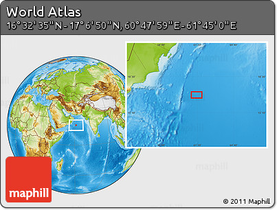 Physical Location Map of the Area around 16° 49' 43" N, 61° 16' 29" E