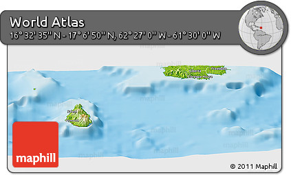 Physical Panoramic Map of the Area around 16° 49' 43" N, 61° 58' 30" W