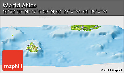 Physical Panoramic Map of the Area around 16° 49' 43" N, 61° 58' 30" W